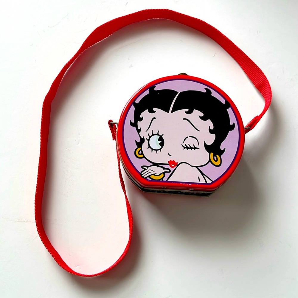 Vintage 90s Betty Boop Metal Tin Purse with Red Strap